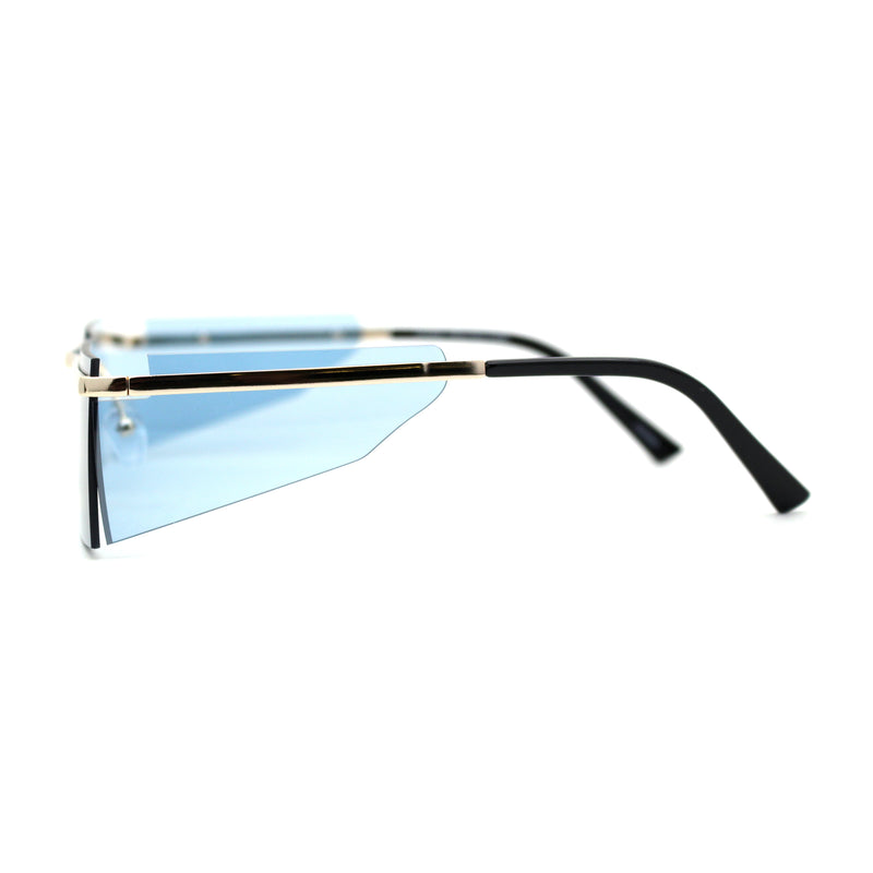 Mens Minimalist Metal Half Rim Side Visor Robotic Sunglasses