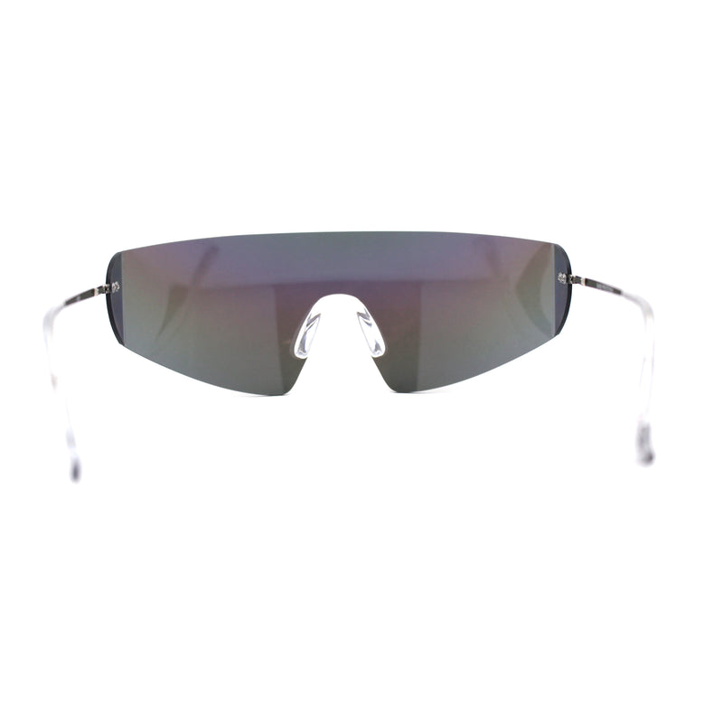 Retro Robotic Shield Rimless Sport Oversize Sunglasses