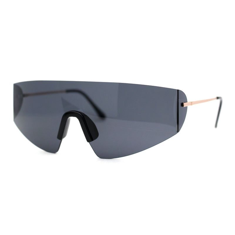 Retro Robotic Shield Rimless Sport Oversize Sunglasses