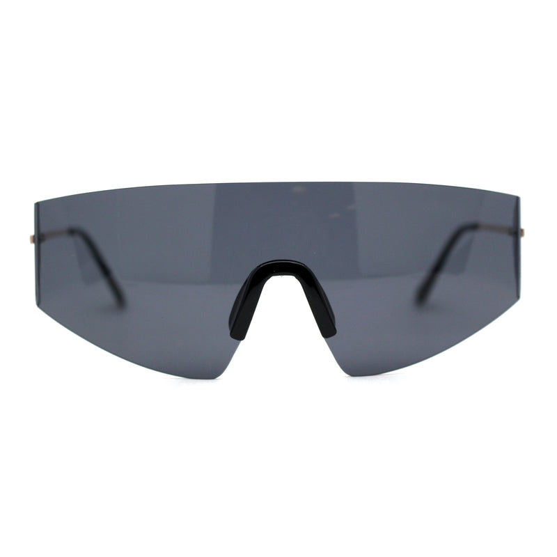 Retro Robotic Shield Rimless Sport Oversize Sunglasses