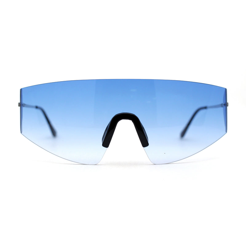 Retro Robotic Shield Rimless Sport Oversize Sunglasses