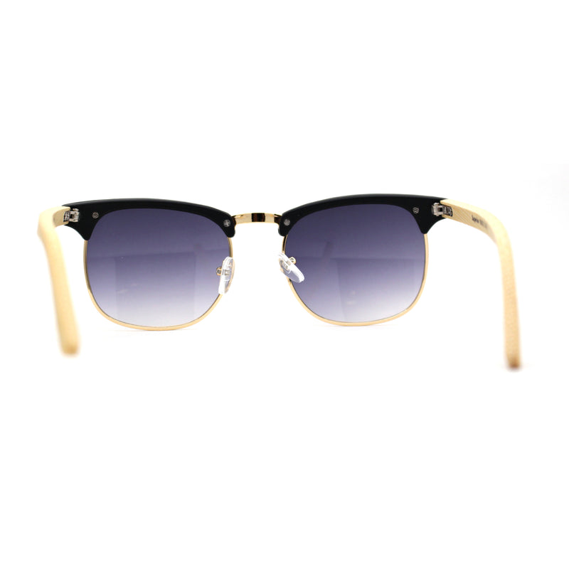 Eco-friendly Real Bamboo Arm Iconic Half Rim Hipster Sunglasses