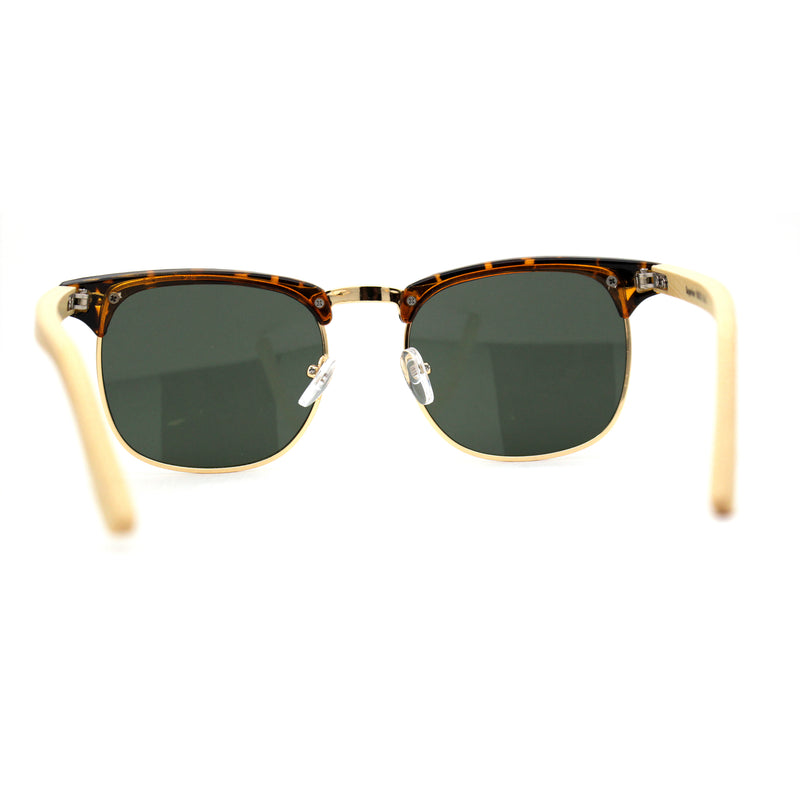 Eco-friendly Real Bamboo Arm Iconic Half Rim Hipster Sunglasses