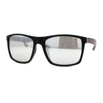 Mens Brushed Woodgrain Texture Plastic Rectangle Sport Sunglasses