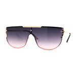 Womens Rhinestone Trim Flat Top Exposed Lens Metal Sunglasses