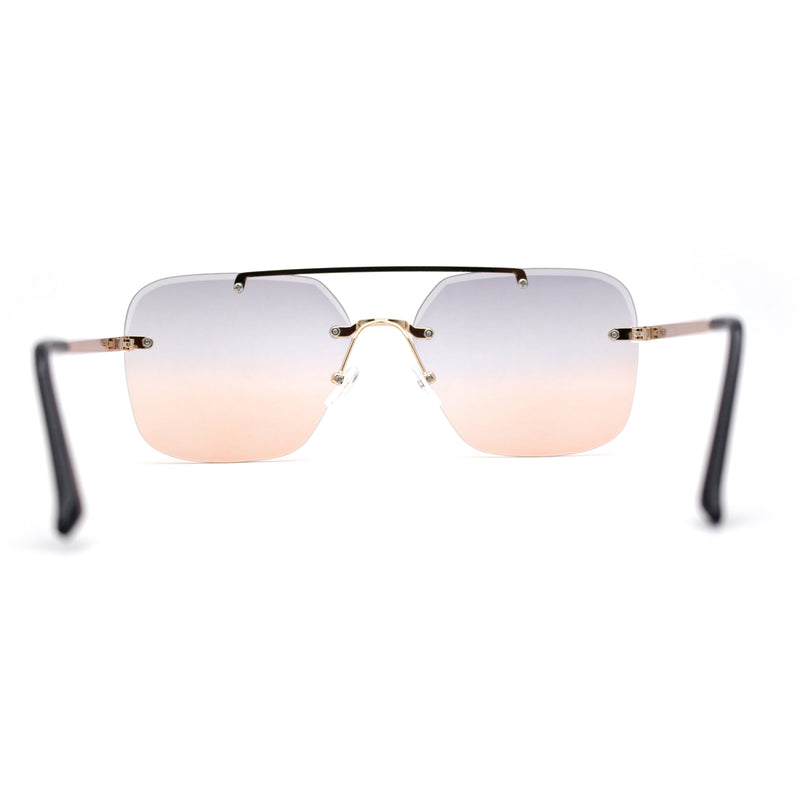 Retro Rimless Rectangle Bevel Lens Luxury Sunglasses