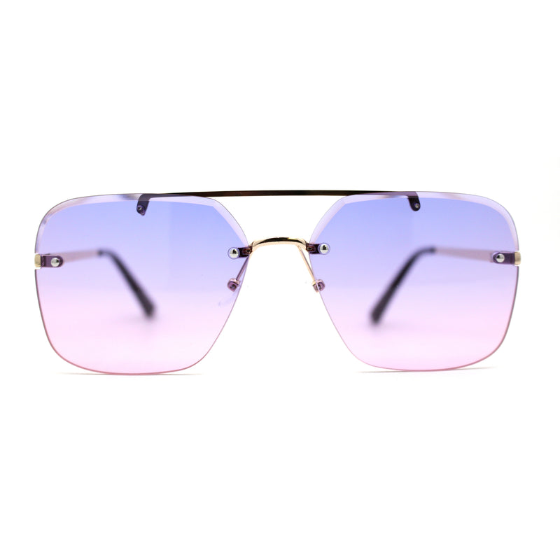 Retro Rimless Rectangle Bevel Lens Luxury Sunglasses