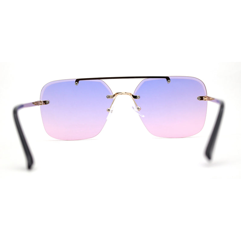 Retro Rimless Rectangle Bevel Lens Luxury Sunglasses