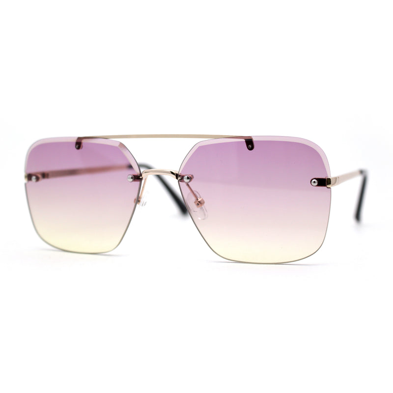 Retro Rimless Rectangle Bevel Lens Luxury Sunglasses