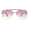 Retro Rimless Rectangle Bevel Lens Luxury Sunglasses