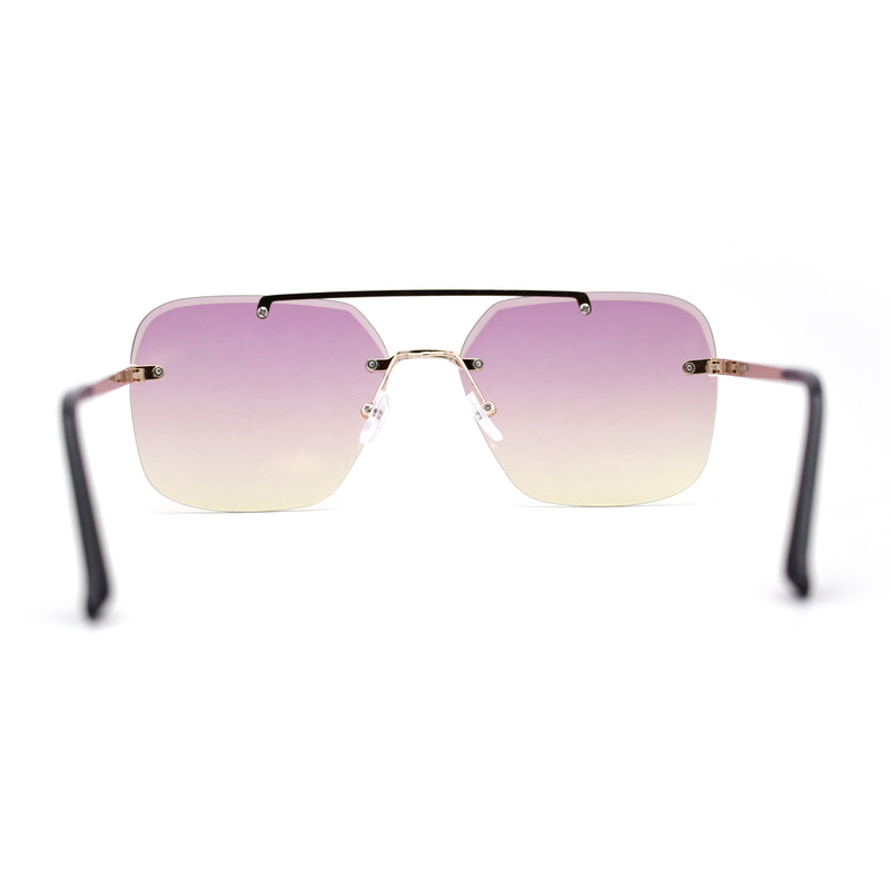 Retro Rimless Rectangle Bevel Lens Luxury Sunglasses