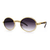 Heavy Rhinestone Trim OG Rapper Woodgrain Arm Oval Sunglasses