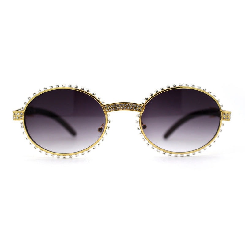 Vintage 90s Chanel Black Rhinestones Oval Frames Sunglasses