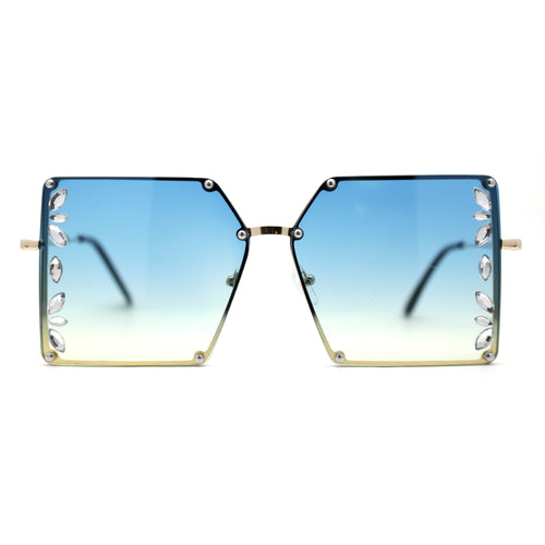 Leaf Rhinestone Rimless Rectangle Square Butterfly Sunglasses