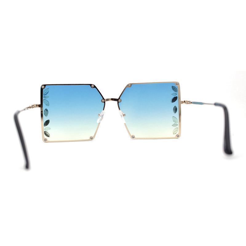 Leaf Rhinestone Rimless Rectangle Square Butterfly Sunglasses