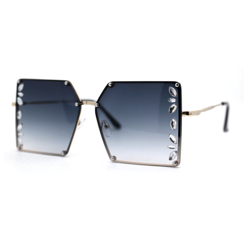 Leaf Rhinestone Rimless Rectangle Square Butterfly Sunglasses