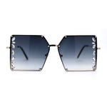 Leaf Rhinestone Rimless Rectangle Square Butterfly Sunglasses