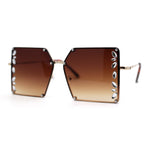 Leaf Rhinestone Rimless Rectangle Square Butterfly Sunglasses