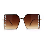 Leaf Rhinestone Rimless Rectangle Square Butterfly Sunglasses