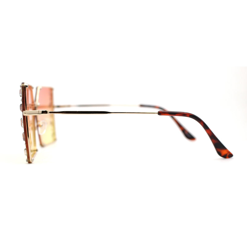 Leaf Rhinestone Rimless Rectangle Square Butterfly Sunglasses