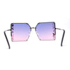 Leaf Rhinestone Rimless Rectangle Square Butterfly Sunglasses