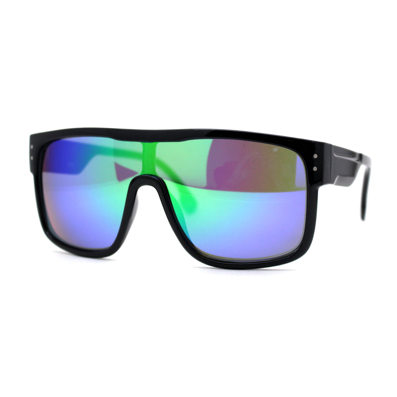 Mens 80s Futuristic Robotic Shield Sport Horn Rim Sunglasses