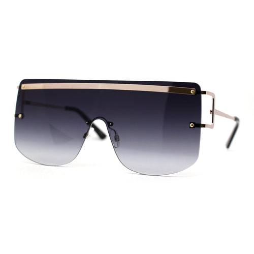 Luxurious Oversize Rimless Shield Flat Top Mobster Sunglasses