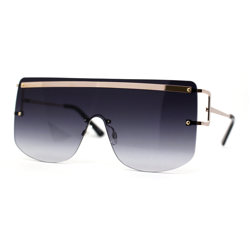 Luxurious Oversize Rimless Shield Flat Top Mobster Sunglasses