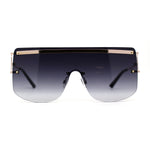 Luxurious Oversize Rimless Shield Flat Top Mobster Sunglasses