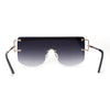 Luxurious Oversize Rimless Shield Flat Top Mobster Sunglasses