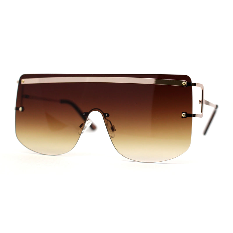 Luxurious Oversize Rimless Shield Flat Top Mobster Sunglasses