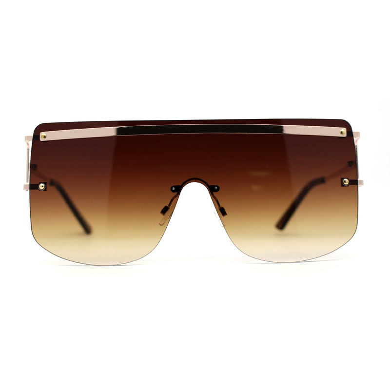 Luxurious Oversize Rimless Shield Flat Top Mobster Sunglasses