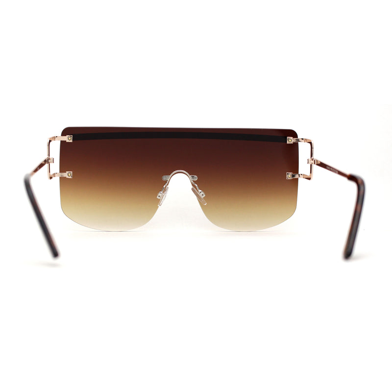 Luxurious Oversize Rimless Shield Flat Top Mobster Sunglasses