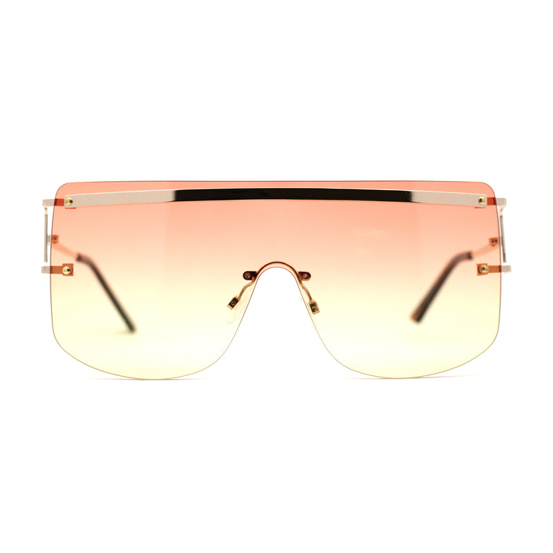 Luxurious Oversize Rimless Shield Flat Top Mobster Sunglasses