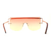 Luxurious Oversize Rimless Shield Flat Top Mobster Sunglasses