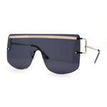 Luxurious Oversize Rimless Shield Flat Top Mobster Sunglasses