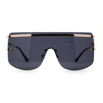 Luxurious Oversize Rimless Shield Flat Top Mobster Sunglasses