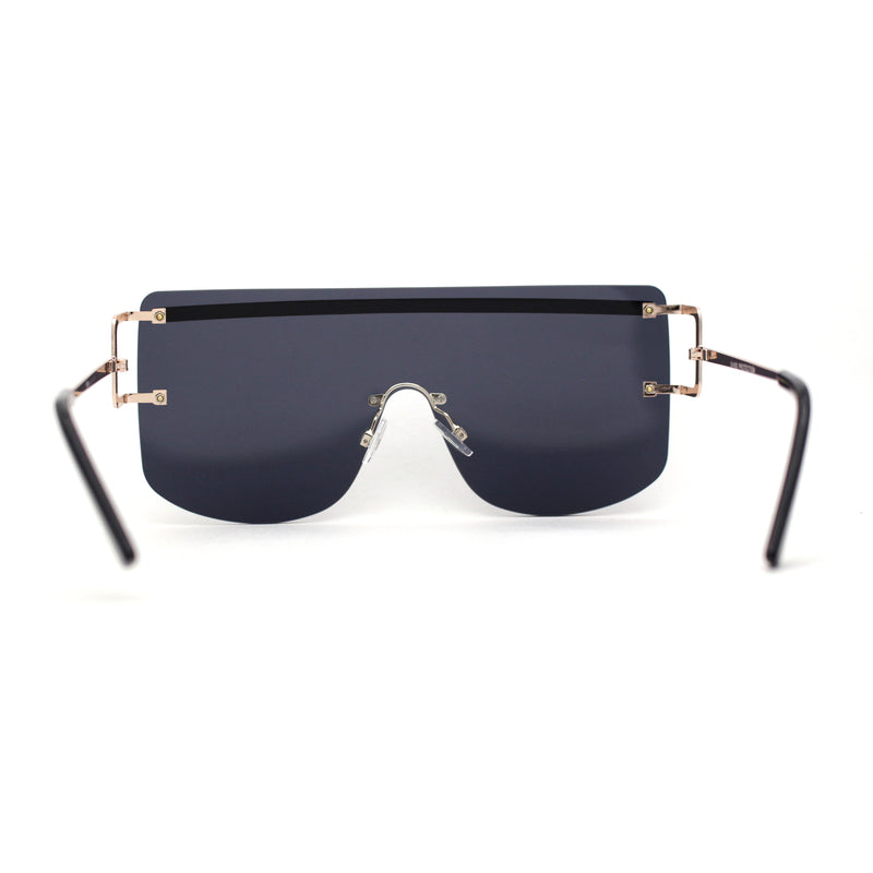 Luxurious Oversize Rimless Shield Flat Top Mobster Sunglasses