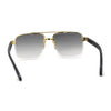Mens Rectangle Double Bridge Half Rim Wood Grain Arm Mob Sunglasses