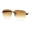 Mens Rectangle Double Bridge Half Rim Wood Grain Arm Mob Sunglasses