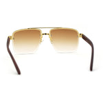 Mens Rectangle Double Bridge Half Rim Wood Grain Arm Mob Sunglasses