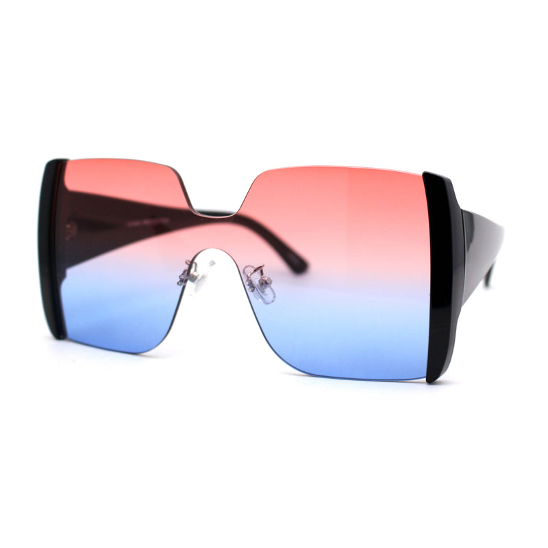 Womens Colorful Oceanic Gradient Rimless Large Shield Sunglasses