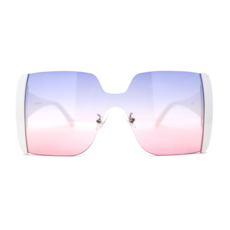 Womens Colorful Oceanic Gradient Rimless Large Shield Sunglasses