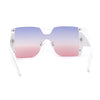 Womens Colorful Oceanic Gradient Rimless Large Shield Sunglasses