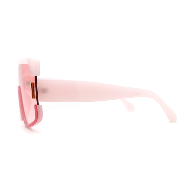 Womens 80s Funky Oversize Flat Top Plastic Shield Sunglasses