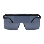 Oversized Flat Top Half Rim Mono Shield Minimalist Sunglasses