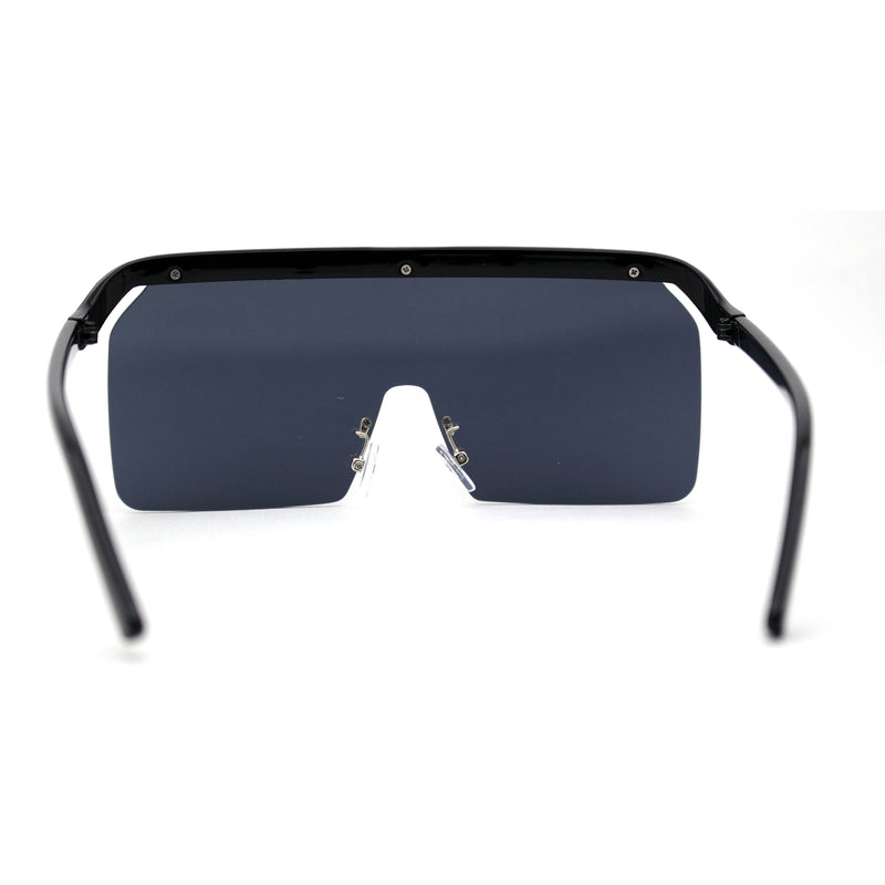 Oversized Flat Top Half Rim Mono Shield Minimalist Sunglasses