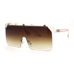 Oversized Flat Top Half Rim Mono Shield Minimalist Sunglasses