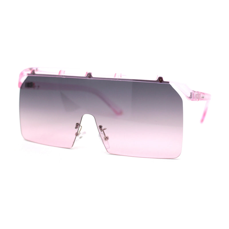 Oversized Flat Top Half Rim Mono Shield Minimalist Sunglasses