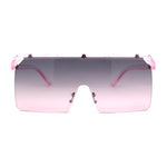 Oversized Flat Top Half Rim Mono Shield Minimalist Sunglasses